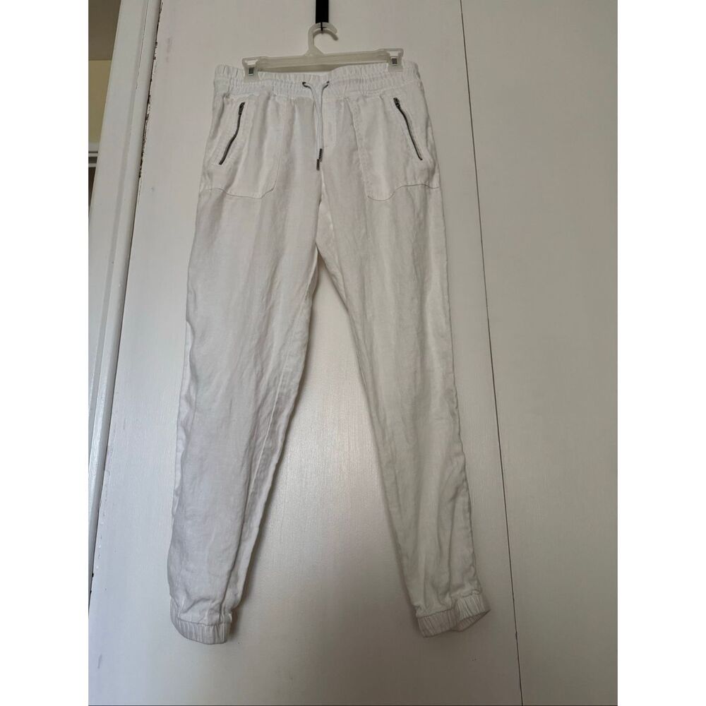 Athleta Cabo Linen Jogger Pants White Drawstring Zip Pockets Women’s 6 - Picture 2 of 12